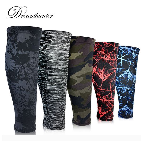 

1 pair printed camouflage calf sleeves fitness shin guard compression basketball football socks running leg brace protector, Black