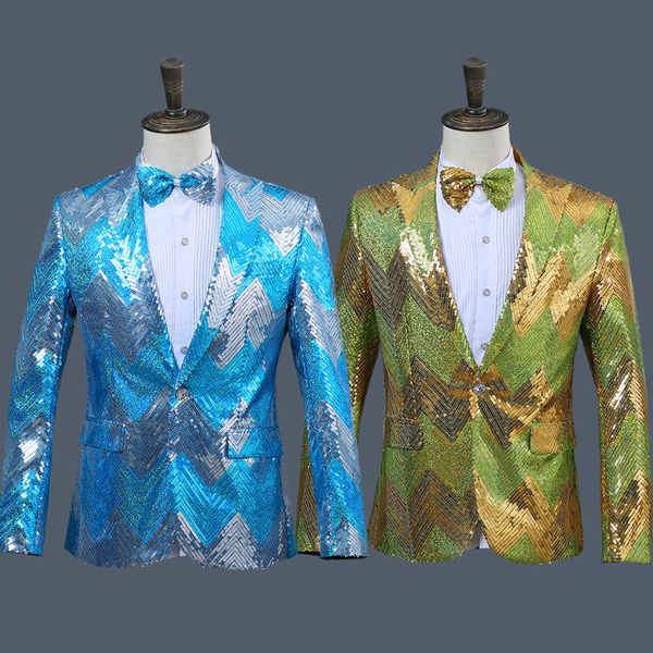 

new men gradual blue green sequins shiny party dj singer stage show suit jacket wedding prom performance blazer design, White;black