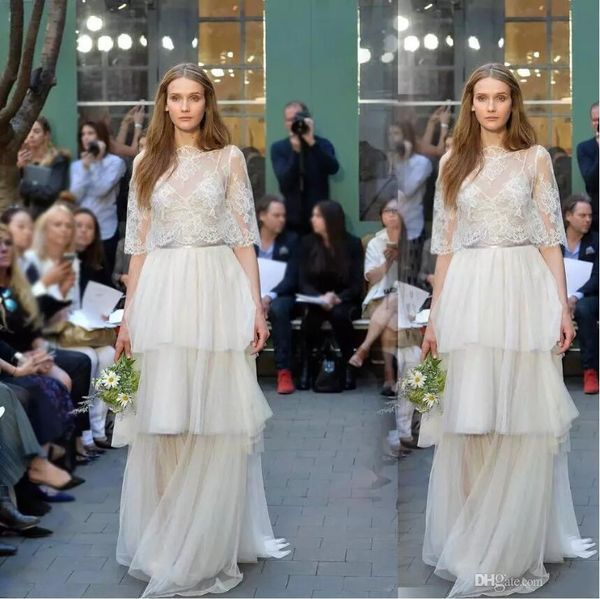 

a line boho спагетти ремень свадебные платья с кружевной пленкой v-образным вырезом многоуровневая тюль длина пола сад свадебное платье vest, White