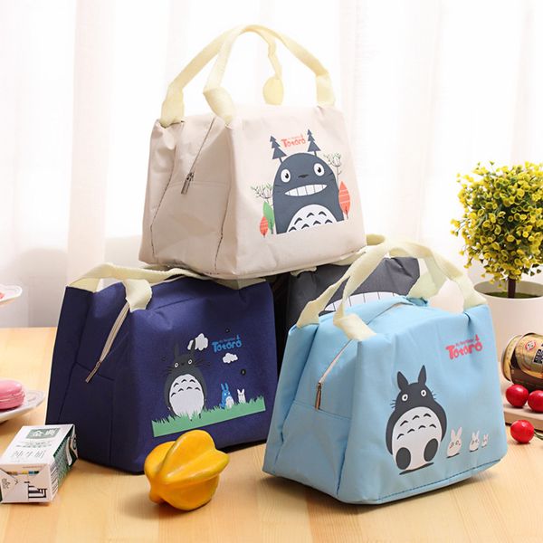 

2018 new portable cartoon cute lunch bag insulated cold canvas picnic totes carry case for kids women thermal bag bolsa termica, Blue;pink