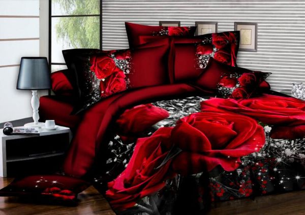 

home textiles quilt cover pillowcase sets 3d bedding sets 3d digital print red rose wedding celebration winter thick set wholesale