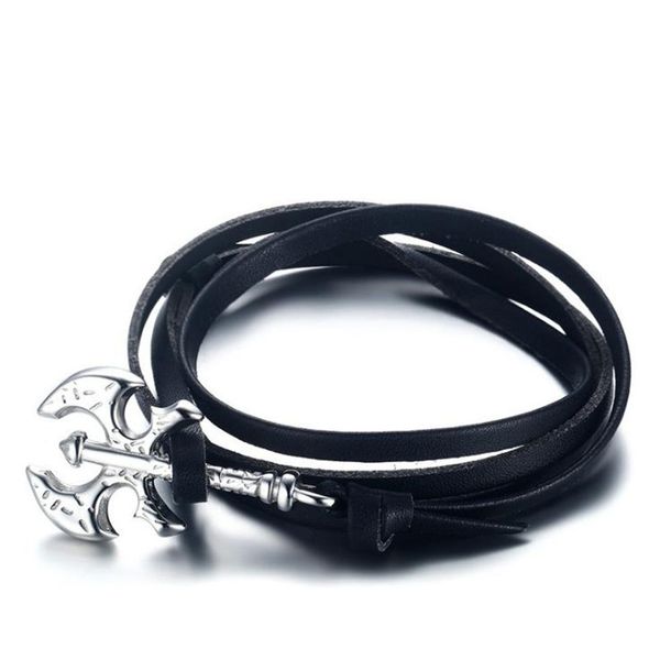 

stainless steel adjustable multilayer leather rope axe bracelets for man 3 colors leather rope axe bracelets boyfriend gift, Black