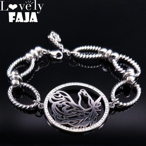 

fashion saudi arabia islam letter unicorn crystal stainless steel charm bracelet women silver color bracelets jewelry b18170, Black