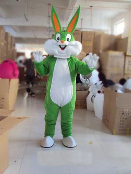 2018 Vendita calda Green Bunny Rabbit Bugs Costume della mascotte Cartoon Fancy Party Dress Costumi di carnevale di Halloween Taglia per adulti