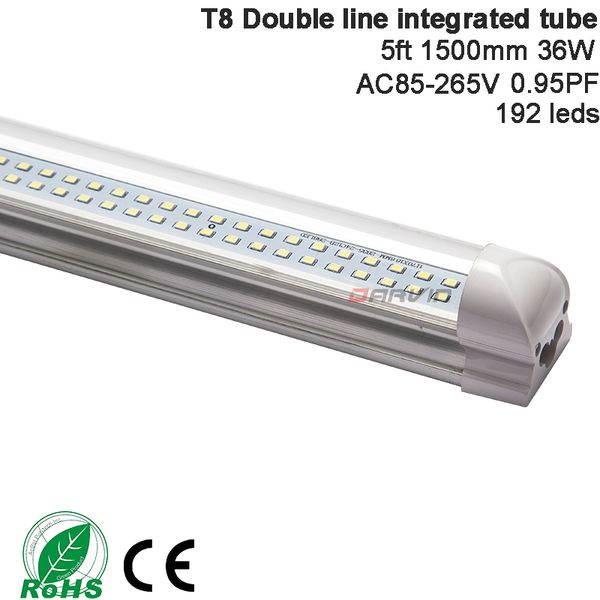

t8 led tube double lines 5ft 1500mm 36w led fluorescent tube lamp