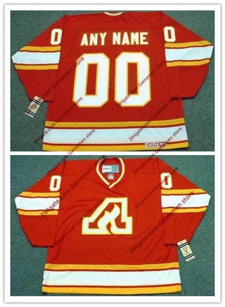 

Custom Men's Atlanta Flames Any Name Any Number embroidery 17 ILYA KOVALCHUK PAT QUINN 1977 CCM Vintage Retro ice Hockey stitched Jersey