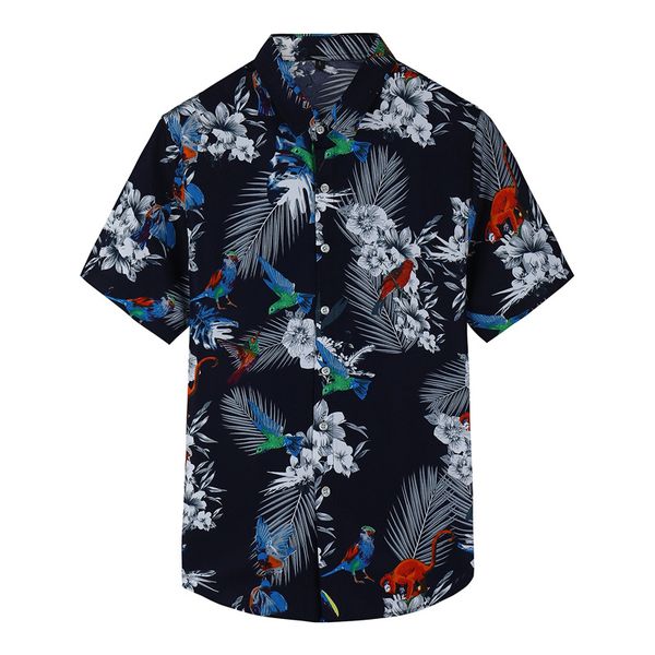 

men's shirt 2018 summer short sleeve floral shirt hawaiian vacation casual large size men's summer large size casual, White;black