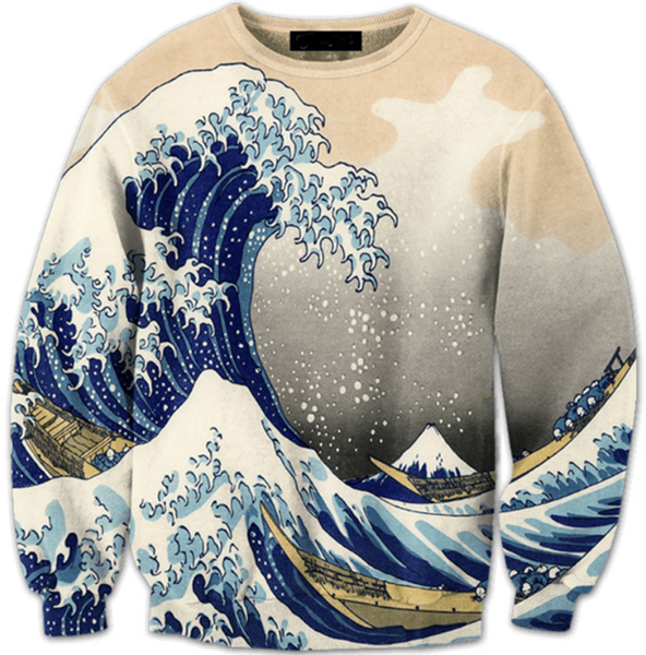 

новая мода женщины / мужчины волна лодка harauku стиль смешно 3d печатных crewneck кофты толстовки k60, Black