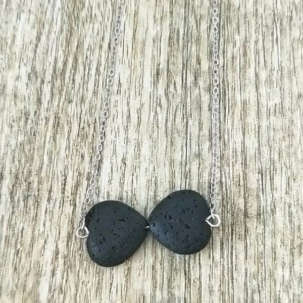 

fashion silver color both heart love lava stone necklace volcanic rock aromatherapy essential oil diffuser necklace for women jewelry