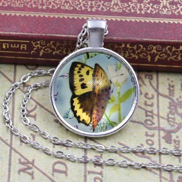 

pretty cute butterfly flower crystal cabochon pendant fashion silver chain collar necklace for women elegant jewelry