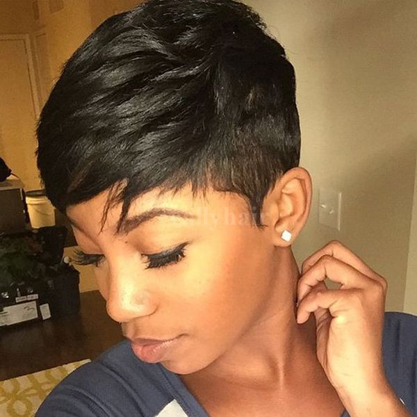 Pixie Cut Human Hair Wigs para mulheres negras Desgaste sem glu e vá peruca Nenhuma peruca de pixie sem gluia de renda