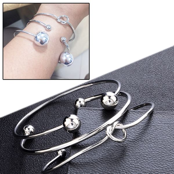 

tie a knot 3pcs/set women circle bohemia adjustable open 2018 new arrival big ball silver girls bracelet set round graceful, Black