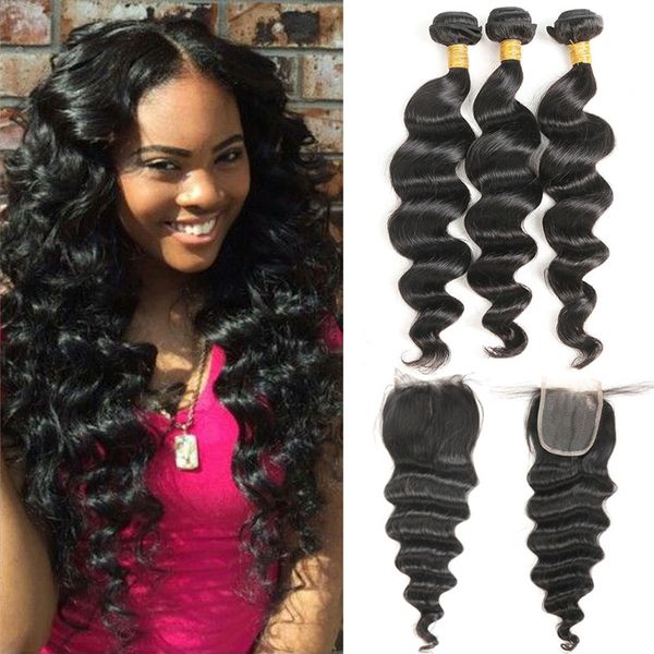 Malaysian Loose Wave 3 Bundles With Closure 100 Human Hair