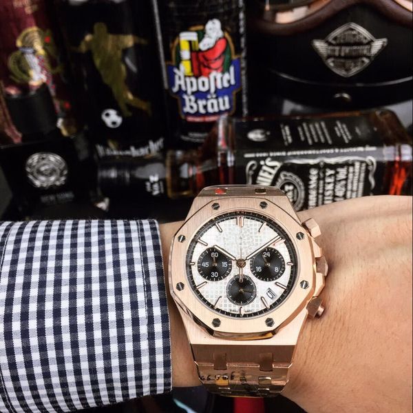 

КИТАЙ Хронограф ДАТА БОЛЬШОЕ Розовое золото QUARTZ спорт оптом Montre de luxe модные мужские часы новые часы из нержавеющей стали мужские