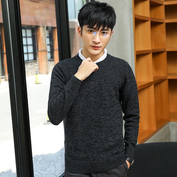 

casual o-neck men long sleeve pullover sweater solid boys wool sweaters 2018 winter slim thick men knit wear, White;black