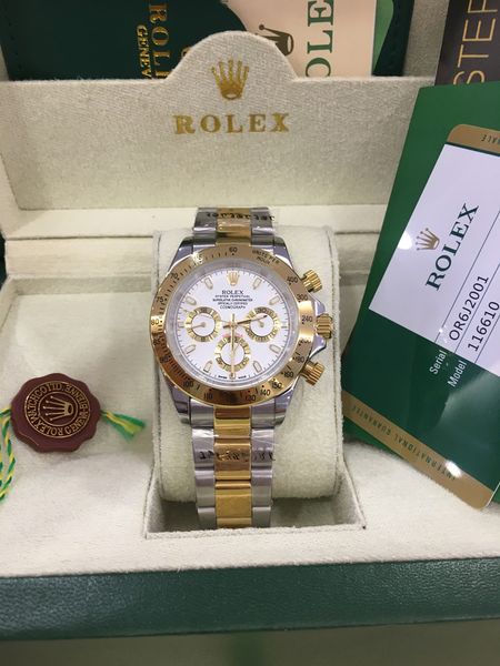 

С оригинальной коробке Роскошные автоматические 2813 Механическое движение Часы Белый циферблат Часы Мужские 116508 Золотые 116528 Мужские Cosmograph Наручные часы