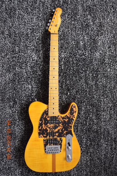 

White Hohner HS Anderson Madcat Mad Cat TETE Flame Maple Top Yellow Electric Guitar Leopard Pickguard, Red Turtle Binding, Kluson Tuners