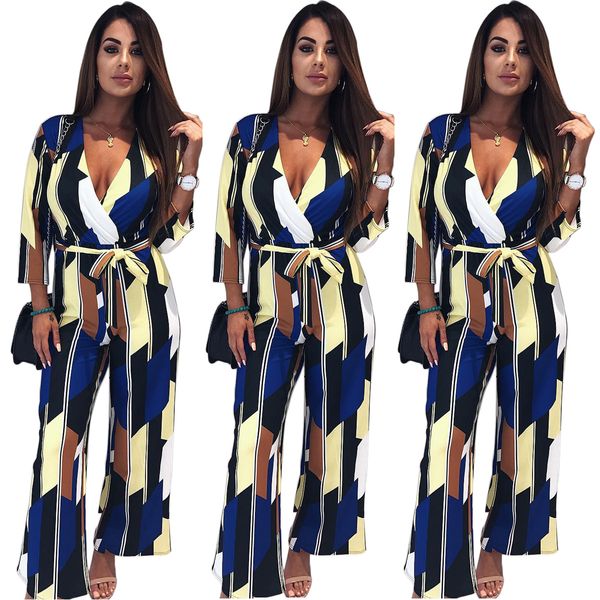 

a6028 women's jumpsuits & rompers v collar waist long sleeve square fashion pants ing, Black;white