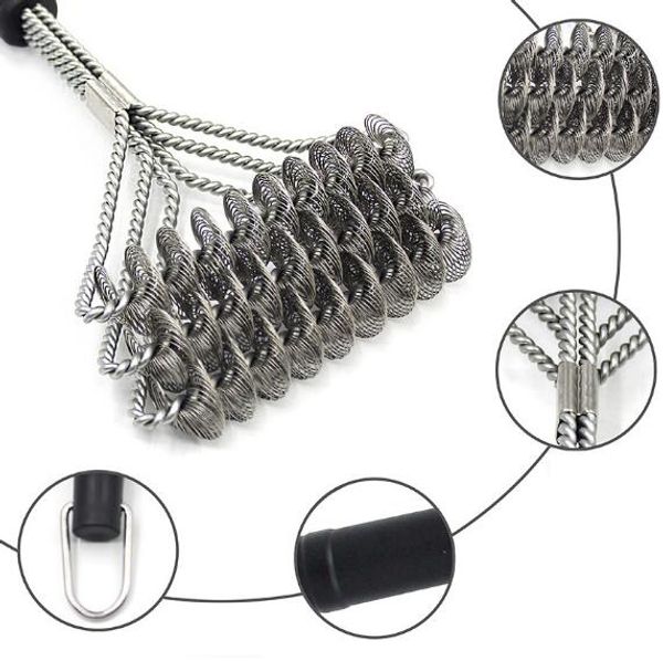 

new durable spring coil brush bbq grill brush 12.5*7cm brush head 44cm handle barbecue grill cleaner