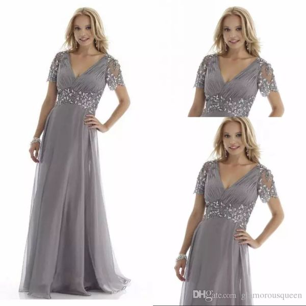 

a line silver mother of the bride dresses crystals beads spring short sleeve elegant v neck evening gowns formal dress vestidos de madre, Black;red