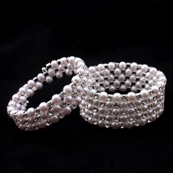 

clear bridal white rhinestone pearls stretchy chain vintage prom wedding party bracelets bridal jewelry accessories one piece