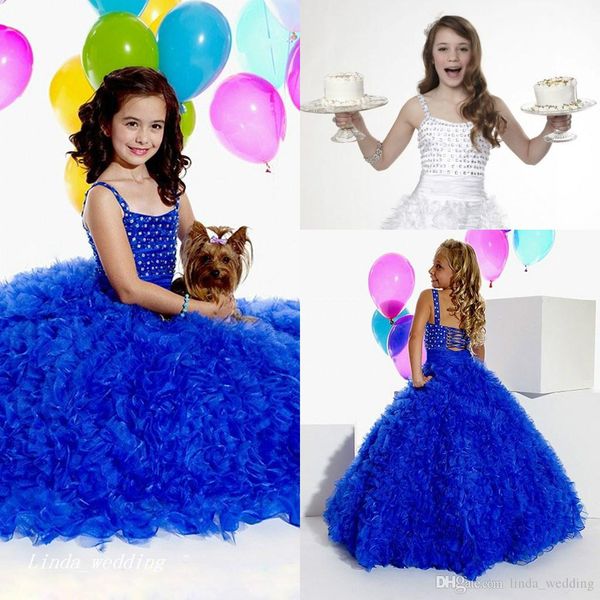 Alta Qualidade Bonita Beleza Royal Azul Branco Meninas Pageant Vestido Princesa Organza Party Cupcake Flor Menina Bonito Vestido Para Criança