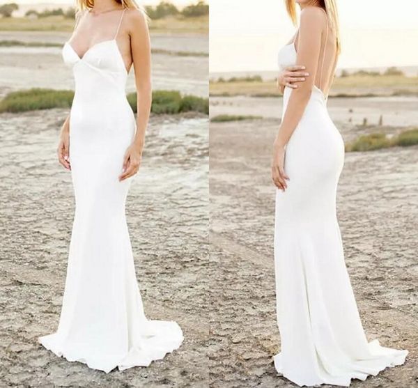 

vestidos de noivia летний пляж русалка свадебные платья 2018 бретельках сексуальная спинки свадебные платья простой элегантный дешевые плать, White