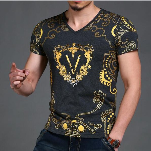 

Brand designer Best Men T Shirt 2017 Summer Men's Famous Brand T-Shirt Fashion Slim Fit Luxury T Shirt Plus Size Short-Sleeved V Neck