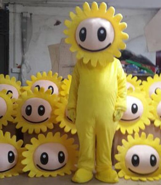 2018 venda quente da fábrica traje de mascote de girassol halloween natal aniversário flores ensolaradas vestido de carnaval adereços de corpo inteiro roupa