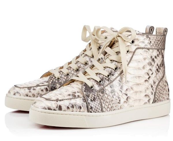 

2018 Новое Прибытие Мужские Женщины серая кожа змеи Высокие Верхние Красные Нижние