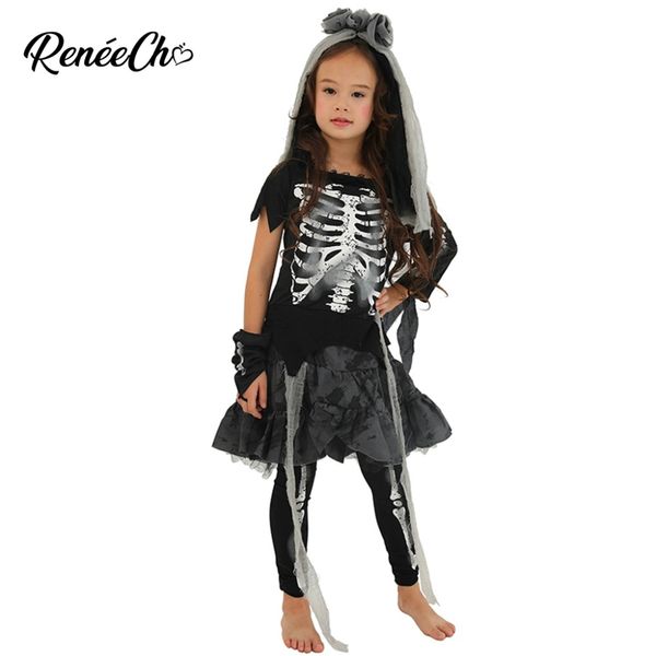 

хэллоуин костюмы для детей костюм платья девушки скелет невесты костюм ребенка кости девушка черный призрак вампир косплей, Black;red
