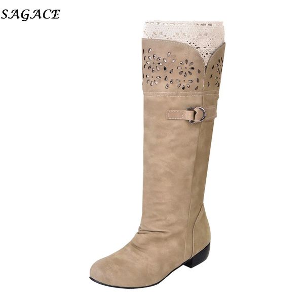 

sagace women's high tube boots square low heel ladies over the knee knight boots single flat-bottomed hollow shoes o21 35, Black