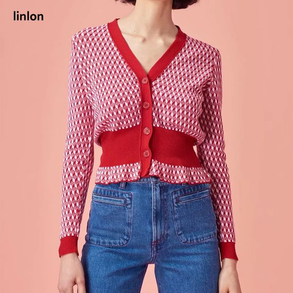 

linlon fashion women v-neck knit cardigans with ruffles trims knit crop sweater 2018 autumn new arrival chic long sleeve sweater, White;black