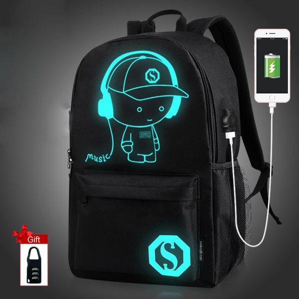 

fashion usb anti-theft men's backpacmale casual travel luminous teenagers women student school bag lapbackpack