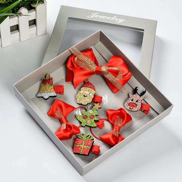 

christmas theme hair band set for girls bowknot headwear santa claus hairpin christmas headband birthday gift hair accessories, Slivery;white