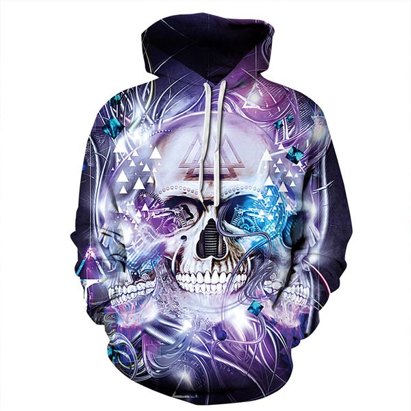 

male 3d hoodies cool men women hip hop hooded fashion skull hand 3d printed skull sweatshirts men rock funny dropship, Black