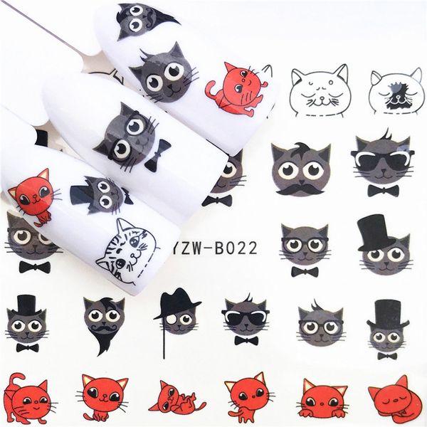 

1 pcs skull halloween plant nail sticker water decals women white flower cat butterfly transfer nail art decoration m3b8v5, Black