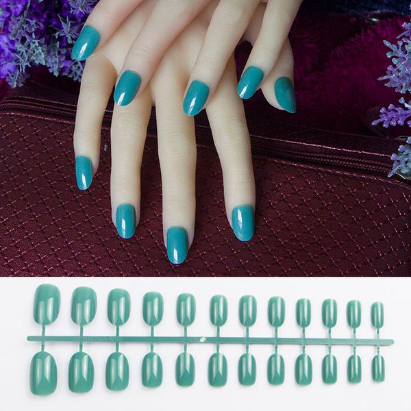 

24pcs acrylic nails candy multi-color round oval head fake nails short full small artificial false tips soft diy finger, Red;gold