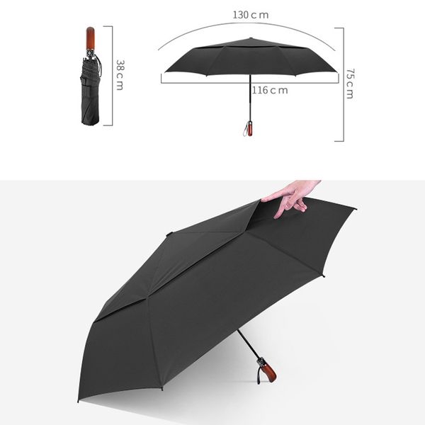 

2017 new style double layer large honorable automatic umbrella men creative solid wood handle business fashion umbrella women