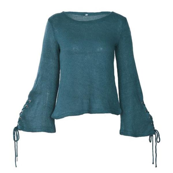 

autumn new fashion knitted sweater women flare long sleeve lace-up round neck loose street casual sweater girl clothing hot, White;black