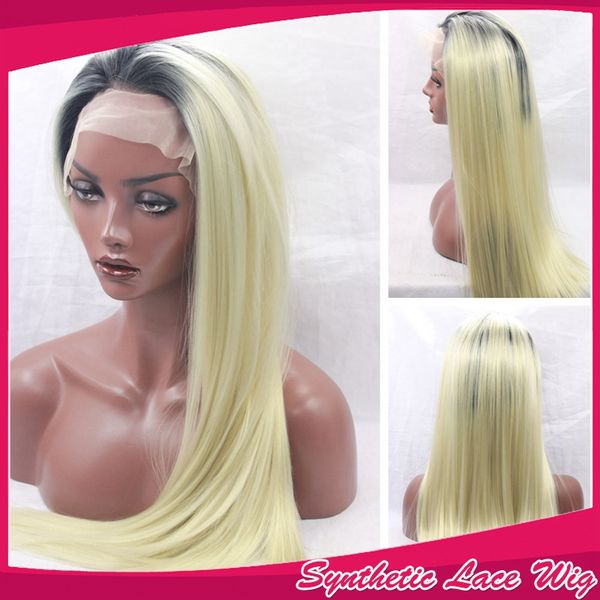 

высокое качество синтетические парики шелковистые прямые ломбер светлые волосы бесклеевой парик шнурка термостойкие синтетический парик фрон, Black