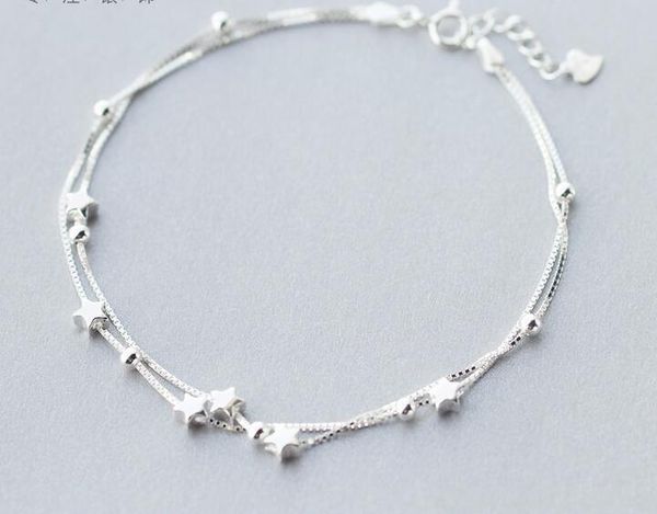 women's Wholesale Authentic 925 Sterling Silver Double Layers Star & Anklet Bracelet Fine jewelry S275