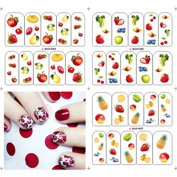 

nail stickers bop 044-047 colorful fruits design 4 sheets in one water transfer decal diy art nail tips decoration, Black