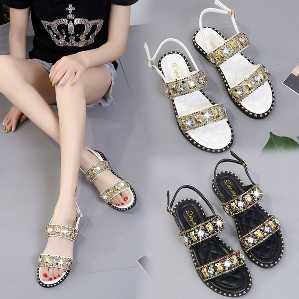 

classics fashion leisure gladiator sandals women ankle strap rome sandals flat ankle strap summer shoes, Black