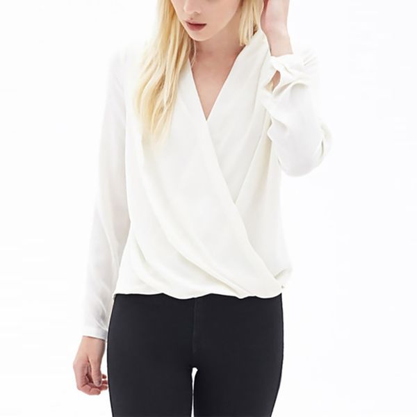 

n efinny women v neck chiffon shirt comfy breathable spring long sleeve female blouse blusas femininas, White