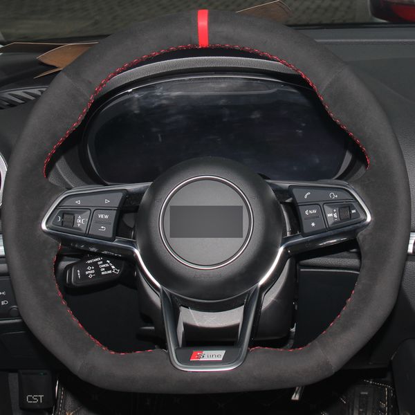 

all black suede hand-stitched car steering wheel cover for audi tt 2017