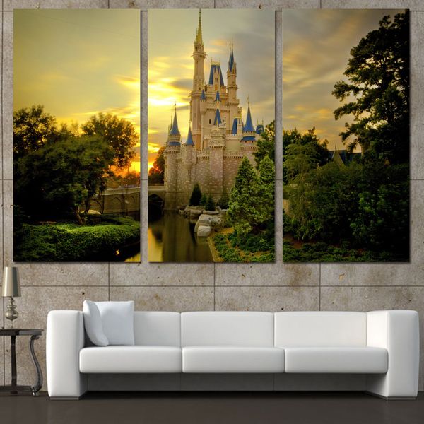 2019 3 Panels Canvas Art Sunset Cinderella Castle Home Decor Wall Art Painting Canvas Prints Pictures For Living Room Poster Xa1110c From Weichenart