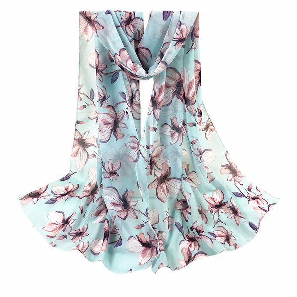 

fashion scarves for women summer flower printed long soft scarf wrap shawl stole pashmina scarves beach female scarf, Blue;gray