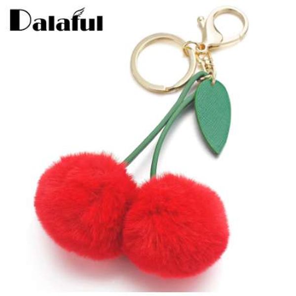 

dalaful cute cherry artificial rabbit fur ball keychain keyring pompom leaf handbag pendant car key chain ring holder k347, Slivery;golden