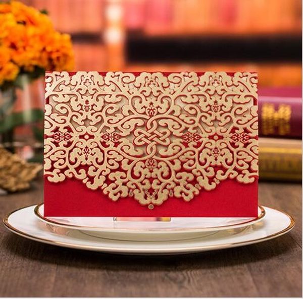 

red white laser cut luxury flora wedding invitations card elegant lace favor envelopes wedding party decoration, Black